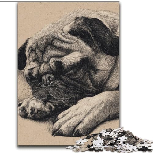 Puzzle 1000 Teile für Erwachsene, schlafende Bulldogge, aus Holz, Kinder ab 14 Jahren, Größe 50x75cm, lustiges Basteln für die ganze Familie, perfekt für Geburtstage, Feiertage von LYXIANY