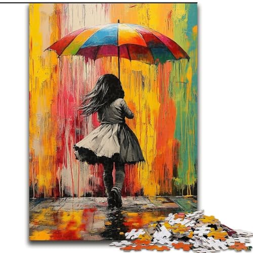 Puzzle 1000 Teile für Erwachsene,Graffiti,kleines Mädchen mit Regenschirm,aus Karton,perfekt als Geburtstags-,Weihnachts, 38x26cm,DIY-Kunstdekor von LYXIANY