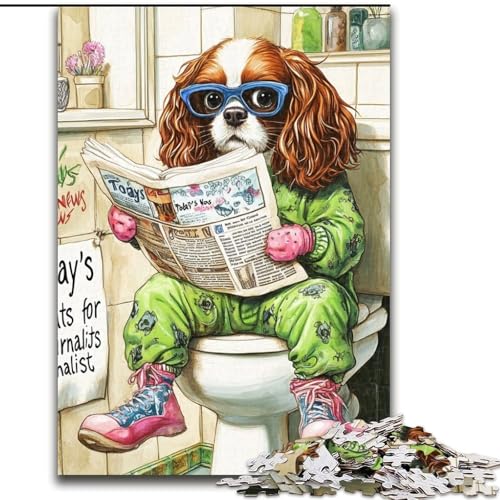 Puzzle 1000 Teile für Erwachsene „King Spaniel Go Toilet“ aus Pappe, 26x38cm, perfekt als Halloween-, Weihnachts- und Geburtstagsgeschenk von LYXIANY