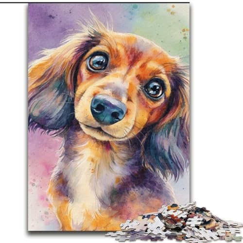 Puzzle 1000 Teile für Erwachsene Aquarell-Dackel, Dekomprimierendes intellektuelles Lernspielzeug, Geburtstagsgeschenk, Geschenke (Größe 26x38cm) von LYXIANY