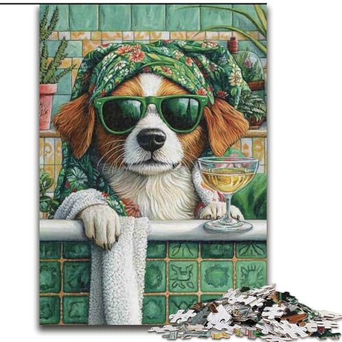 Puzzle 1000 Teile für Erwachsene Badezimmerhund, Lernspielzeug ganze Familie für und 14 Jahre alt (Größe 50x75cm) von LYXIANY