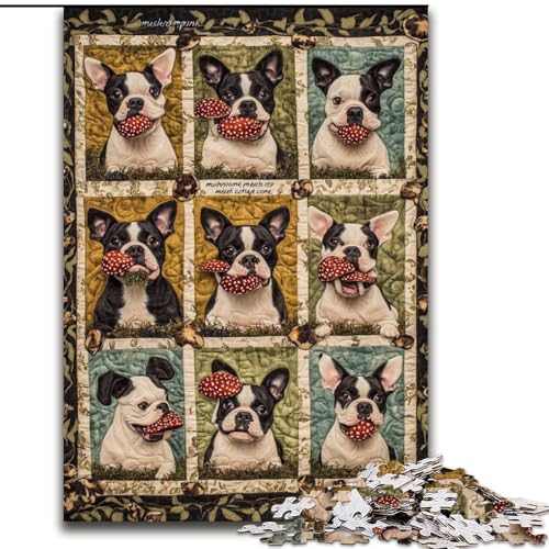 Puzzle 1000 Teile für Erwachsene Boston Terrier Hund Collage Puzzle aus Holz Geeignet für Geburtstage, Halloween, Thanksgiving, Ostern Größe 50X75CM von LYXIANY