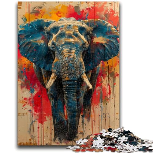 Puzzle 1000 Teile für Erwachsene Elefanten-Ölgemälde Entspannungsspiele Lernspiel für Geburtstag, Weihnachten für und ab 14 Jahren 50x75cm von LYXIANY