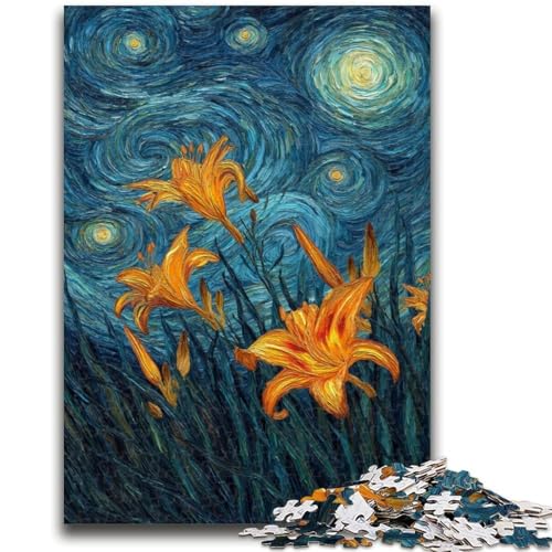 Puzzle 1000 Teile für Erwachsene Gelbe Lilien am Nachthimmel Denkspiel Lernspiel für Geburtstag, Weihnachten für ab 14 Jahre 26x38cm von LYXIANY
