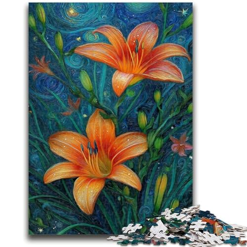Puzzle 1000 Teile für Erwachsene Gelbe Lilien am Nachthimmel Denkspiel Lernspiel für Geburtstag, Weihnachten für ab 14 Jahre 26x38cm von LYXIANY