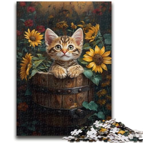 Puzzle 1000 Teile für Erwachsene Katze unter Sonnenblumen für Alter 14 Jahre und älter Familienspiele Weihnachtsspiel Geschenke für Frauen 26x38cm von LYXIANY