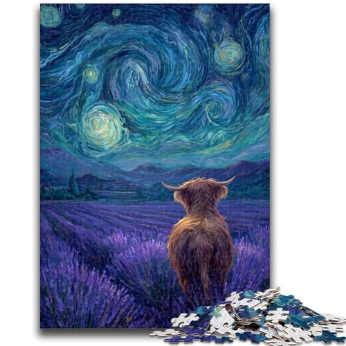 Puzzle 1000 Teile für Erwachsene Lavendel unter dem Nachthimmel Denkspiel Lernspiel für Geburtstag, Weihnachten für ab 14 Jahre 26x38cm von LYXIANY