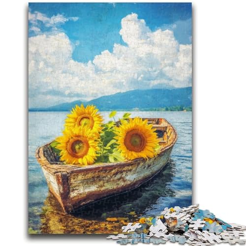 Puzzle 1000 Teile für Erwachsene Sonnenblumen auf dem Boot Denkspiel Lernspiel für Geburtstag, Weihnachten für ab 14 Jahre 26x38cm von LYXIANY