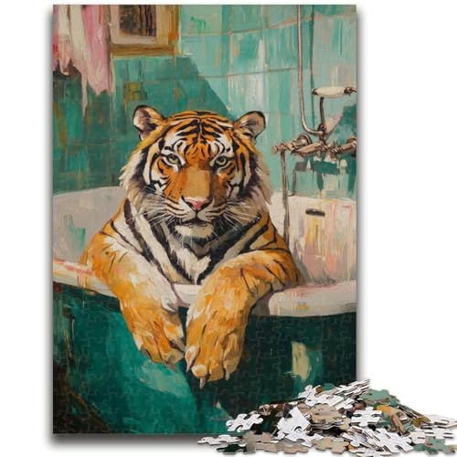 Puzzle 1000 Teile für Erwachsene Tiger im Badezimmer Denkspiel Lernspiel zum Geburtstag, Weihnachten für ab 14 Jahren 26x38cm von LYXIANY