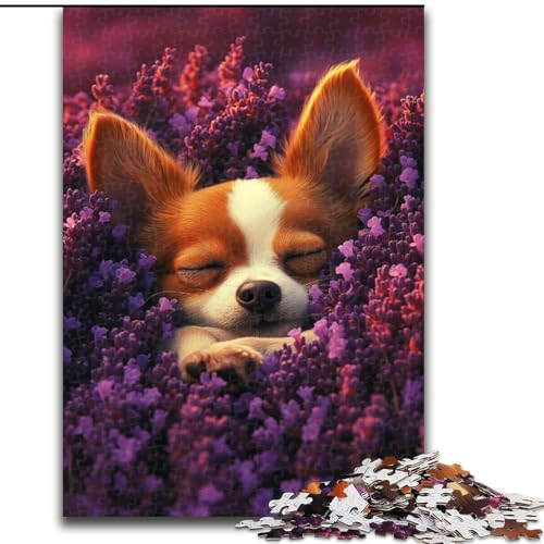 Puzzle 1000 Teile für Erwachsene und Jugendliche, Blumen und Chihuahuas, Stressabbau, schwierige Herausforderung, Heimdekorationsspielzeug (Größe 50x75cm) von LYXIANY
