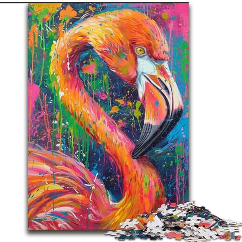 Puzzle 1000 Teile für Erwachsene und Jugendliche, Flamingo-Ölgemälde, dekomprimierendes intellektuelles Lernspielzeug, ganze Familie, 50x75cm von LYXIANY
