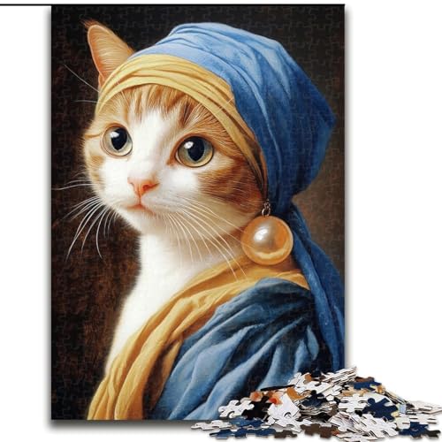 Puzzle 1000 Teile für Erwachsene und Jugendliche, Katze mit Perlenohrring, für Kinder ab 14 Jahren, Lernspiel, Herausforderung, Spielzeug, Geschenk zum Geburtstag (Größe 26x38cm) von LYXIANY