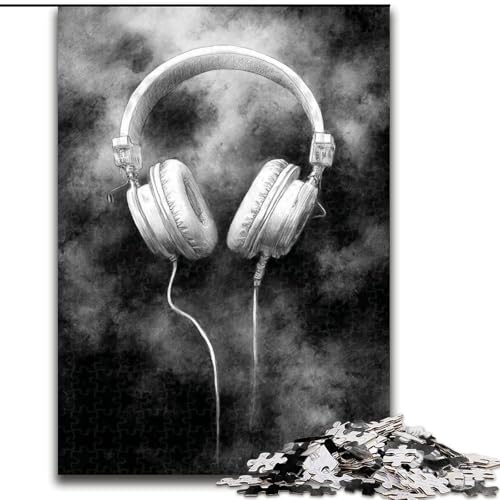 Puzzle 1000 Teile für Erwachsene und Jugendliche, Schwarz-Weiß-Kopfhörer, Dekomprimierendes intellektuelles Lernspielzeug, Geburtstagsgeschenk, Geschenke (Größe 50x75cm) von LYXIANY