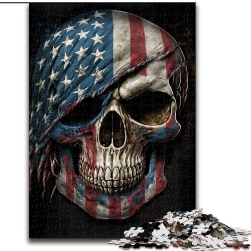 Puzzle 1000 Teile für Erwachsene und Teenager, Totenkopf mit amerikanischer Flagge, Lernspiele, Heimdekoration, geeignet für die Schreibtischdekoration (Größe 50x75cm) von LYXIANY