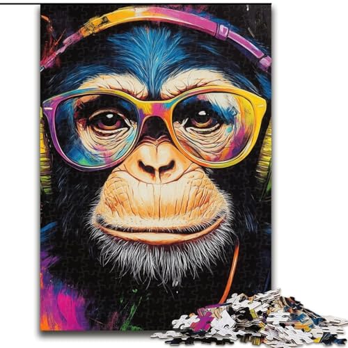 Puzzle 1000 Teile für Teenager, AFFE mit Kopfhörer, für 14+, anspruchsvolles Spiel als Geschenk für die ganze Familie und Freunde (Größe 26x38cm) von LYXIANY