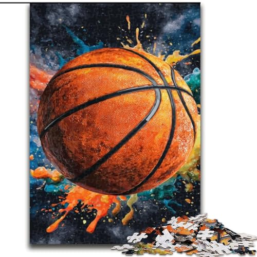 Puzzle 1000 Teile für Teenager, Basketball-Ölgemälde, pädagogisches Familienspiel mit vollständig ineinandergreifenden, zufällig geformten Teilen, 38x26cm von LYXIANY