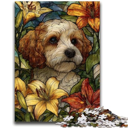 Puzzle 1000 Teile für Teenager, Buntglas-Hundespielzeug, Denkspiel zur Heimdekoration, für Kinder ab 14 Jahren, 26x38cm von LYXIANY