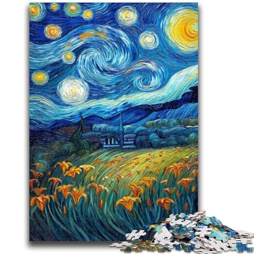 Puzzle 1000 Teile für Teenager, Gelbe Lilien am Nachthimmel, Stressabbau, Schwierige Herausforderung, Gut als Geschenk für die ganze Familie, 26x38cm von LYXIANY