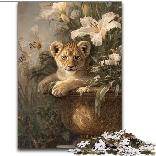 Puzzle 1000 Teile für Teenager, Geschenke, Blumen und Leopardenbaby, lehrreich, ganze Familie (Größe 50x75cm) von LYXIANY