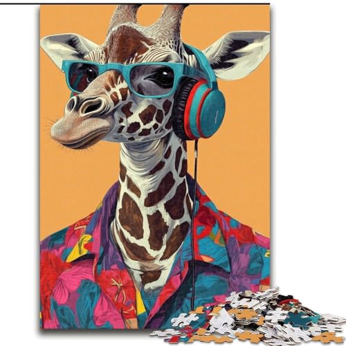 Puzzle 1000 Teile für Teenager, Giraffe hört Musik, für 14+, anspruchsvolles Spiel als Geschenk für die ganze Familie und Freunde (Größe 50x75cm) von LYXIANY