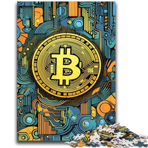 Puzzle 1000 Teile für Teenager, Golden Bitcoin, für Kinder ab 14 Jahren, pädagogische Herausforderung, lustige Aktivitäten zu Hause, Geburtstagsgeschenke, Reisegeschenke, 26x38cm von LYXIANY
