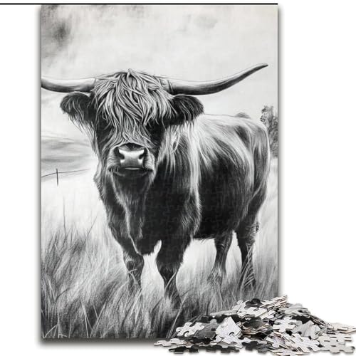 Puzzle 1000 Teile für Teenager, Highland Cow, für 14+, anspruchsvolles Spiel als Geschenk für die ganze Familie und Freunde (Größe 50x75cm) von LYXIANY