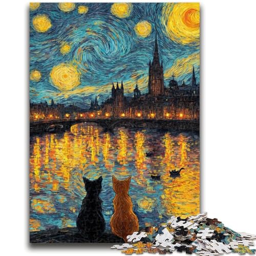 Puzzle 1000 Teile für Teenager, Katze am Nachthimmel, ab 14 Jahren, Quizspiel, Spaß für zu Hause, Geburtstagsgeschenk, Reisegeschenk, 26x38cm von LYXIANY