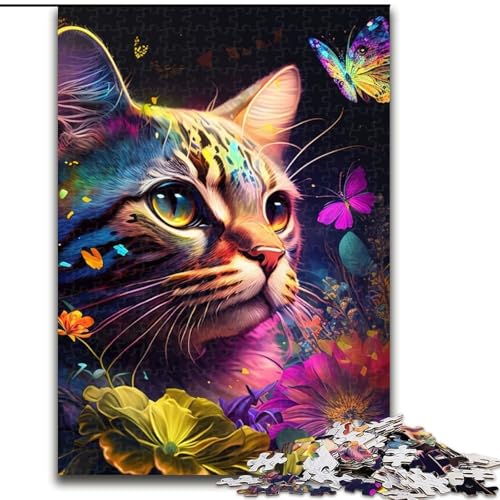 Puzzle 1000 Teile für Teenager, Katze und Blume, Neon, Elefantenspielzeug, Denkspiel, Geburtstagsgeschenk, Geschenke, Wandkunst für Kinder ab 14 Jahren (Größe 50x75cm) von LYXIANY