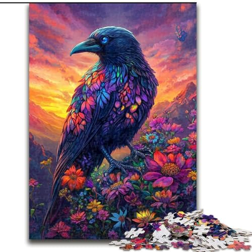 Puzzle 1000 Teile für Teenager, Krähen und Blumen, Elefantenspielzeug, Denkspiel, Geburtstagsgeschenk, Geschenke, Wandkunst für Kinder ab 14 Jahren (Größe 50x75cm) von LYXIANY