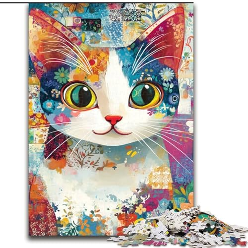 Puzzle 1000 Teile für Teenager, Kunstkatze, Elefantenspielzeug, Denkspiel, Geburtstagsgeschenk, Geschenke, Wandkunst für Kinder ab 14 Jahren (Größe 50x75cm) von LYXIANY