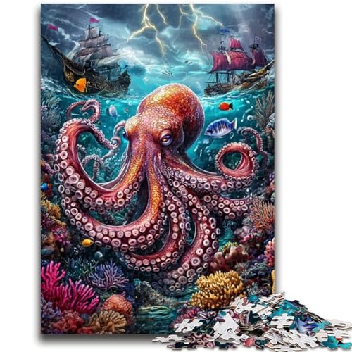 Puzzle 1000 Teile für Teenager, Oktopus im Ozean, Familienspiel, Stressabbau, schwierige Herausforderung, Künstlersammlung, bildende Kunst, 50x75cm von LYXIANY