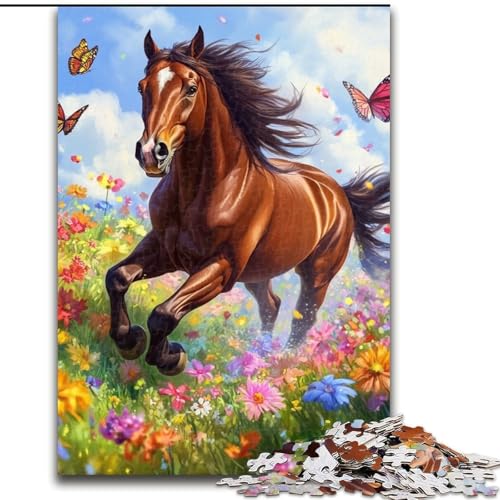 Puzzle 1000 Teile für Teenager, Pferd unter Blumen, Lernspielzeug, Familienspiele, einzigartige Geburtstags- und Geschenkideen (Größe 50x75cm) von LYXIANY