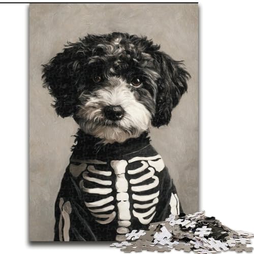 Puzzle 1000 Teile für Teenager, Skeletthund, Familienspiel zum Stressabbau, schwierige Herausforderung, stärkt die Liebe zwischen Paaren (Größe 26x38cm) von LYXIANY