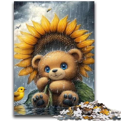 Puzzle 1000 Teile für Teenager, Sonnenblumen-Teddybär, schwierig und herausfordernd, mit passendem Poster und Quizblatt für Alter 14, 26x38cm von LYXIANY