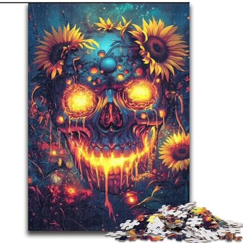 Puzzle 1000 Teile für Teenager, Sonnenblumenschädel, anspruchsvolles Spiel und Familienspiel, Lernspiel zum Geburtstag, Weihnachten, 38x26cm von LYXIANY
