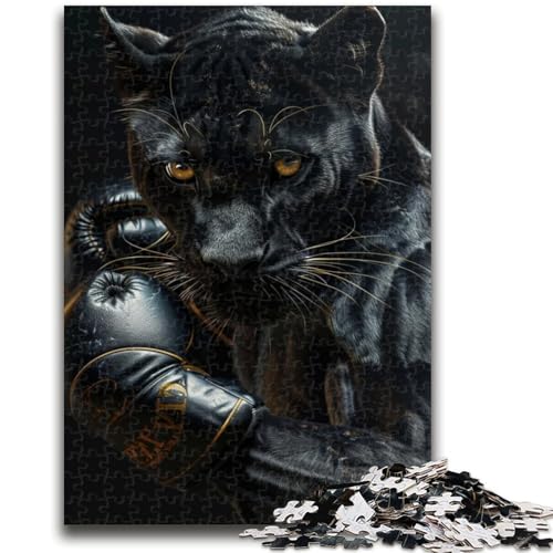 Puzzle 1000 Teile für Teenager, schwarzer Leoparden-Boxer, für Lernspiele, Herausforderungen, Spielzeug, als Geschenk für die ganze Familie, 38x26cm von LYXIANY