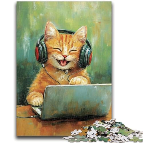 Puzzle 1000 Teile für Teenager-Geschenke, Katze hört Musik, Stressabbau, schwierige Herausforderung, ganze Familie, 38x26cm Puzzle 1000 Teile für Teenager-Geschenke, Katze hört Musik, Stressabbau, schwierige Herausforderung, ganze Familie, 38x26cm von LYXIANY