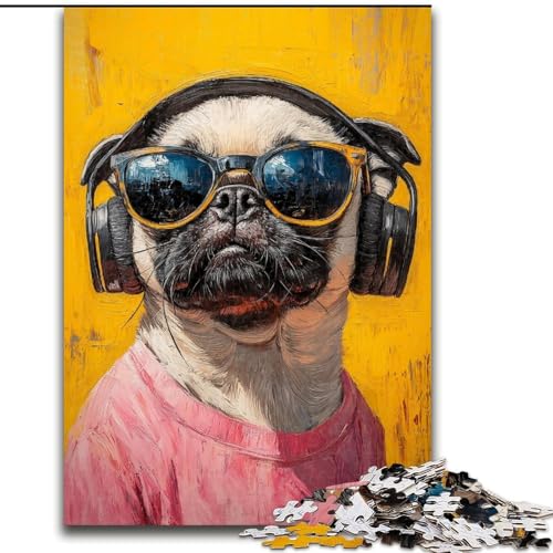 Puzzle 1000 Teile für Teenager-Geschenke, Mops hört Musik, Familienunterhaltungsspielzeug ganze Familie für 14+ (Größe 50x75cm) von LYXIANY