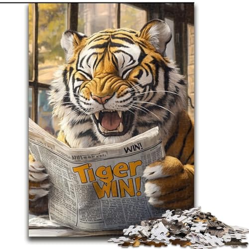 Puzzle 1000 Teile für Teenager-Geschenke, Tiger liest eine Zeitung, Stressabbau, schwierige Herausforderung mit passendem Poster und Quizblatt, 26x38cm von LYXIANY