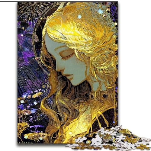 Puzzle 1000 Teile für Teenager-Geschenke, schönes goldenes Mädchen, pädagogisches Familienspiel, geeignet für die Schreibtischdekoration, 38x26cm von LYXIANY
