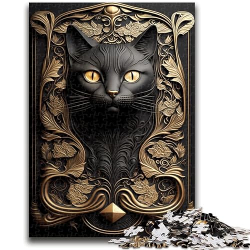 Puzzle 1000 Teile für Teenager Geschenke Schwarze Katze Goldenes Art Deco Lernspielzeug Ganze Familie 50x75cm von LYXIANY