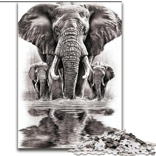 Puzzle 1000 Teile für Teenager Schwarz-Weiß-Elefant für Alter 14 Jahre und älter Familienspiele Weihnachtsspiel Geschenke für Frauen 26x38cm von LYXIANY