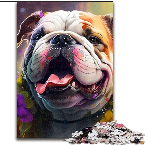 Puzzle Blumen Bulldog Puzzle für Erwachsene Größe: 50x75cm Bunte Heimdekoration & interaktives Familienspiel von LYXIANY