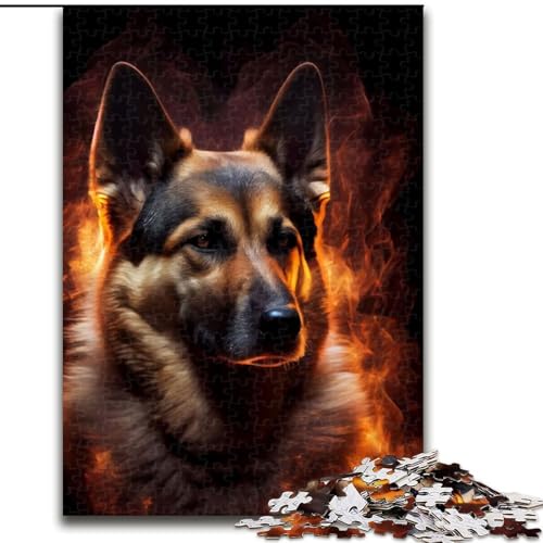 Puzzle Deutscher Schäferhund, Feuer, Holzpuzzle für Erwachsene, Größe 50x75cm, Eltern, Partner, Freunde – ab 14 Jahren von LYXIANY