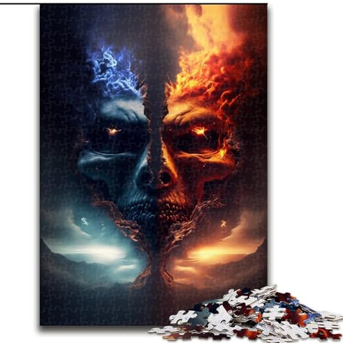 Puzzle EIS und Feuer, Totenkopf-Holzpuzzle für Erwachsene, Größe 50x75cm, Eltern, Partner, Freunde – ab 14 Jahren von LYXIANY