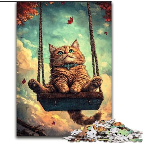Puzzle Katze auf Einer Schaukel für Teenager, 1000-teiliges Puzzle, Entspannungsspiele stärken die Liebe zwischen Paaren, für 14-Jährige (50x75cm) von LYXIANY