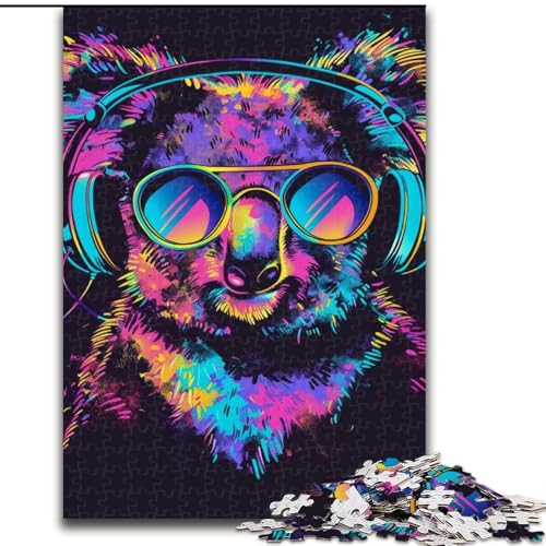 Puzzle Koala mit Kopfhörern und Sonnenbrille, Holzpuzzle für Erwachsene, Größe 50x75cm, Eltern, Partner, Freunde – ab 14 Jahren von LYXIANY