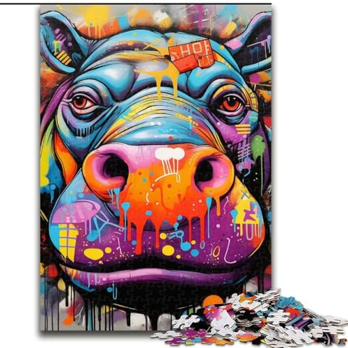 Puzzle Nilpferd-Graffiti, Holzpuzzle, 50x75cm, anspruchsvolles Denkspiel, Familienaktivität, Heimdekoration von LYXIANY