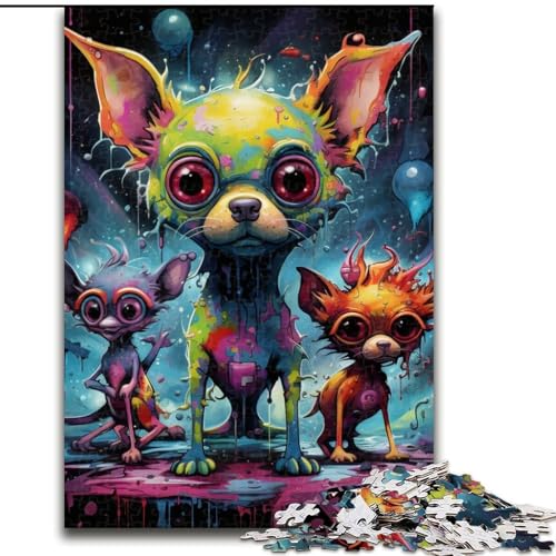 Puzzle Psychedelischer Chihuahua, Papppuzzle, 26x38cm, anspruchsvolles Denkspiel, Familienaktivität, Heimdekoration von LYXIANY