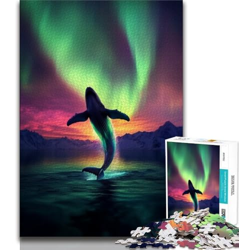 Puzzle Wale unter der Aurora für Erwachsene und Jugendliche, 1000 Teile, Stressabbau, Zeitvertreib zu Hause, mit passendem Poster und Quizblatt (50x75cm) von LYXIANY